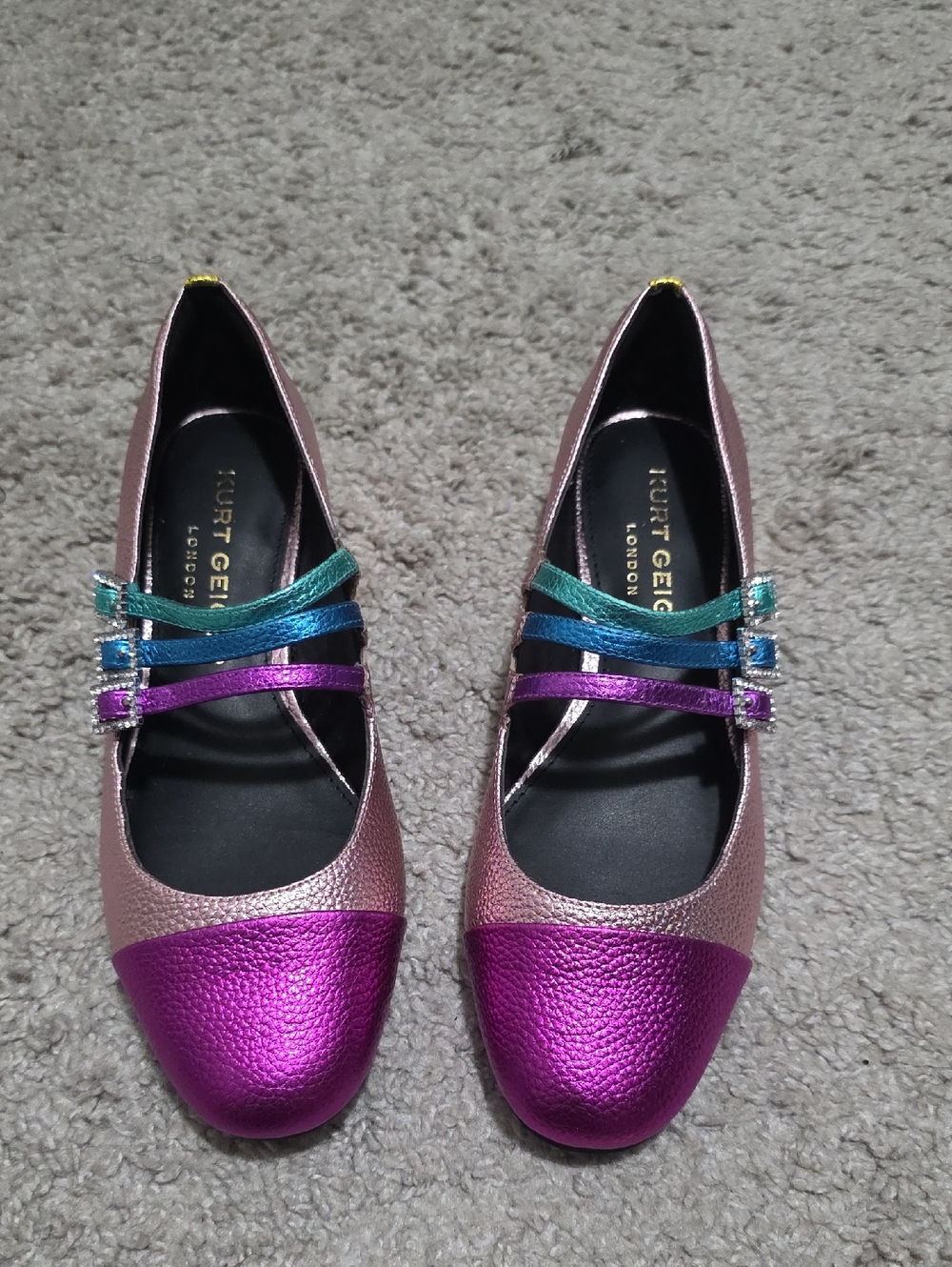 Kurt Geiger Leather Rainbow Metallic Pierra Mary Janes Shoes Size 36, 6